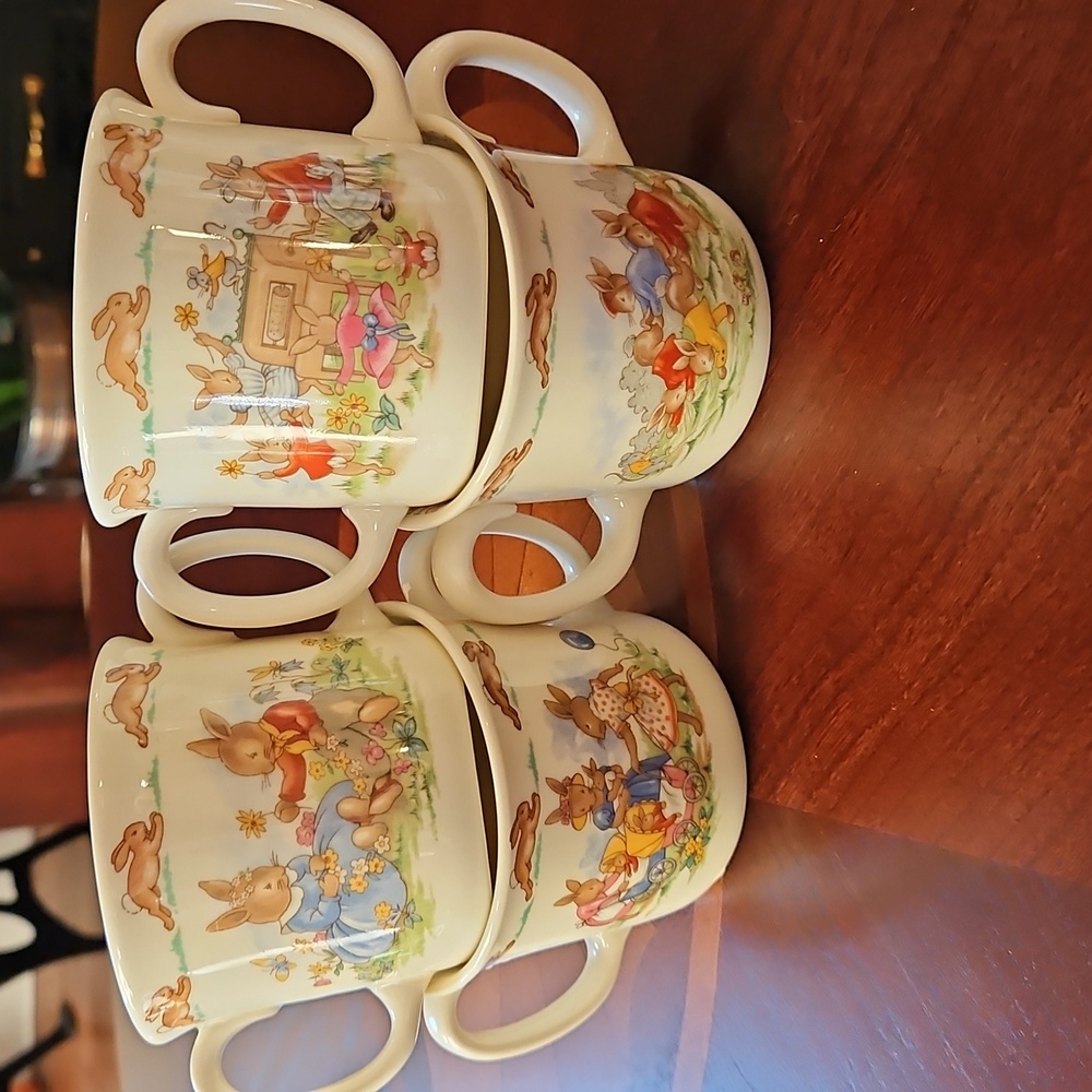 VTG Royal Doulton Bunnykins 2-Handle Mugs Set of 4 Fine Bone China
